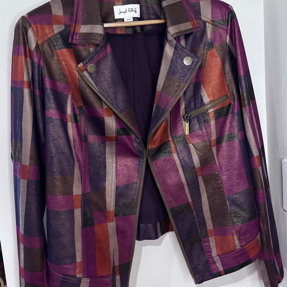 Joseph Ribkoff Purple Plaid Moto Jacket